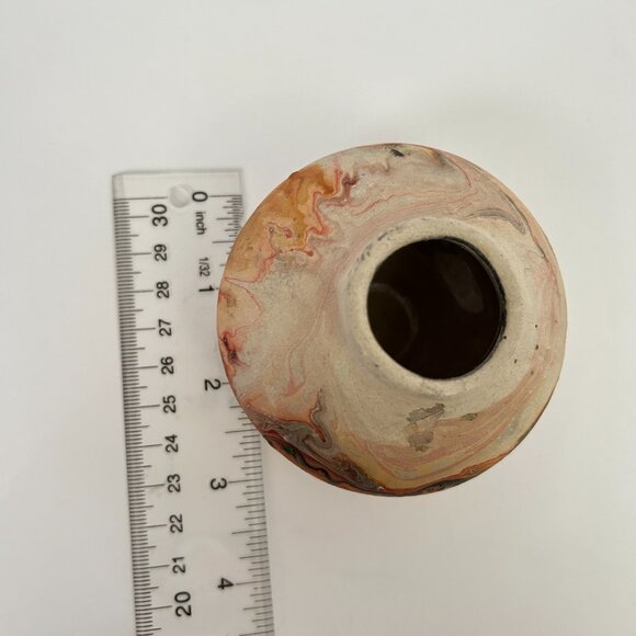 Vintage Nemadji Indian Native Clay pottery USA Orange black Swirl Vase 3" x 2" - Picture 13 of 13
